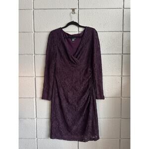 Lauren Ralph Lauren Purple Lace Long Sleeve Dress size 14